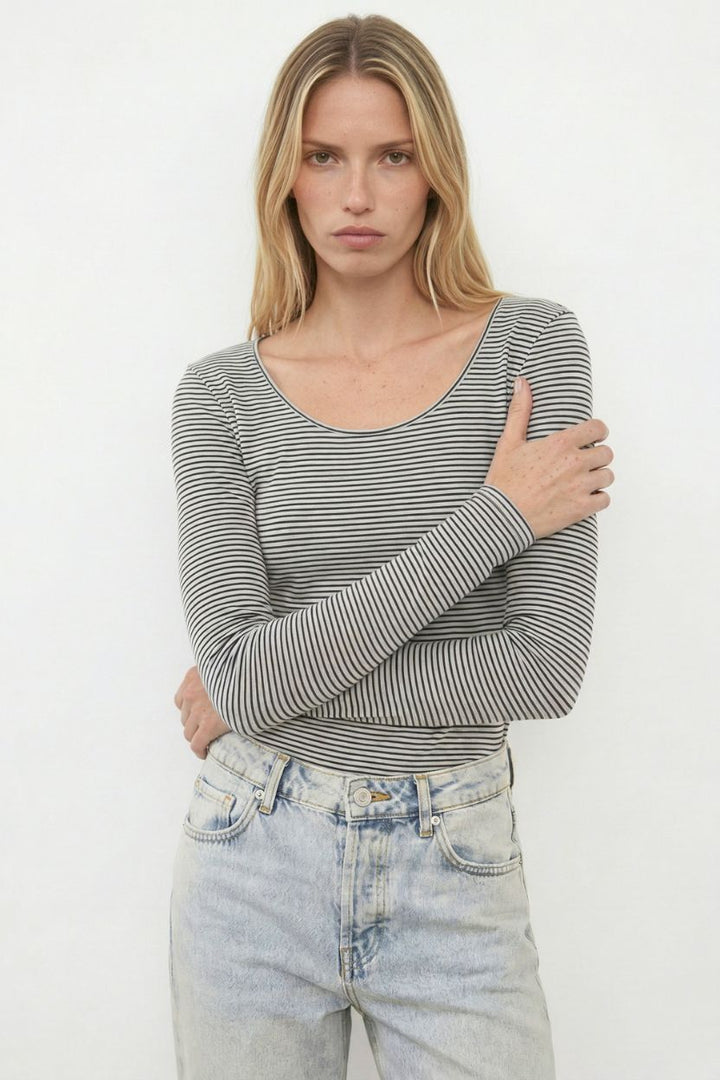 Tee-shirt à Manches Longues Blanc et Noir - Taille S/36