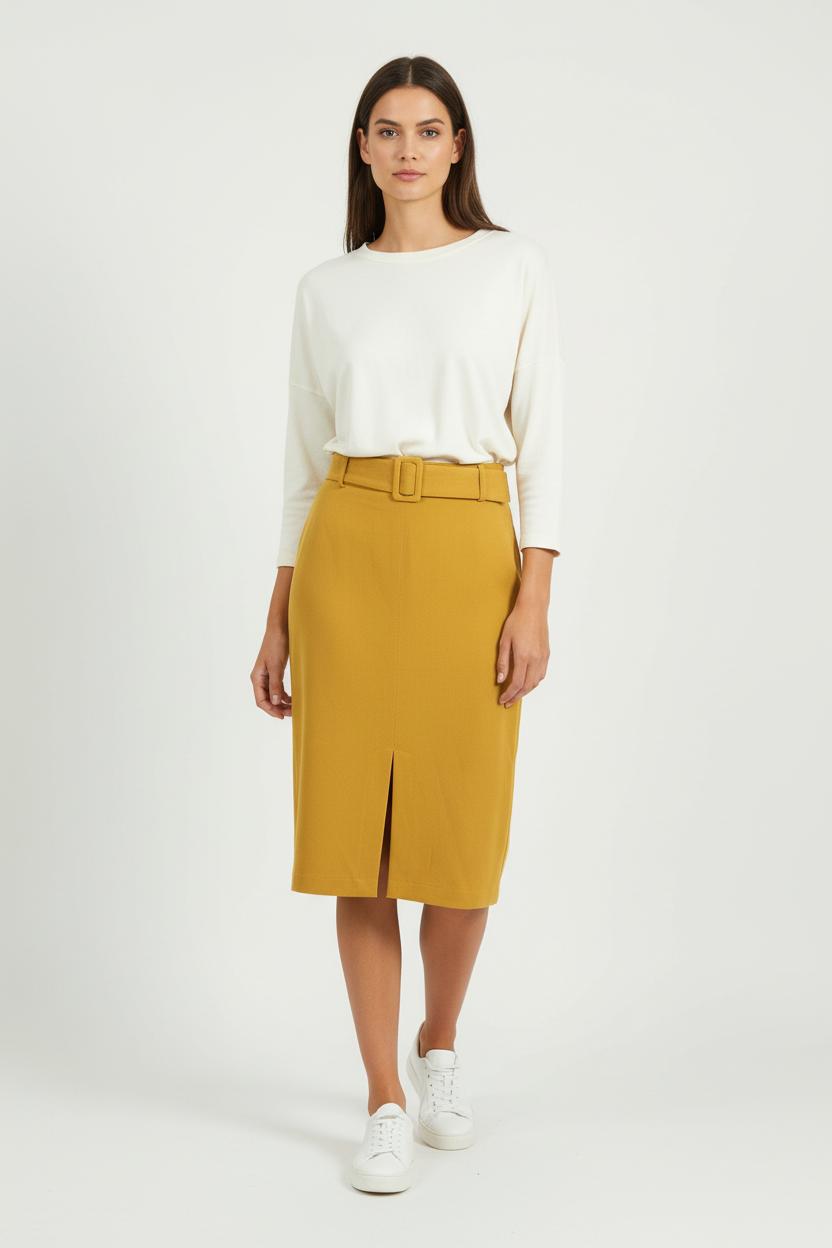Jupe Crayon Jaune - Taille L/40 de la marque La Fée Maraboutée | PARAD90985 - Vendu par Paradigme - Image 1