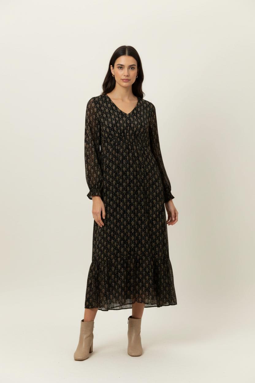 Robe Longue Noire et Beige - Taille M/38 de la marque Maison 123 | PARAD91134 - Vendu par Paradigme - Image 1