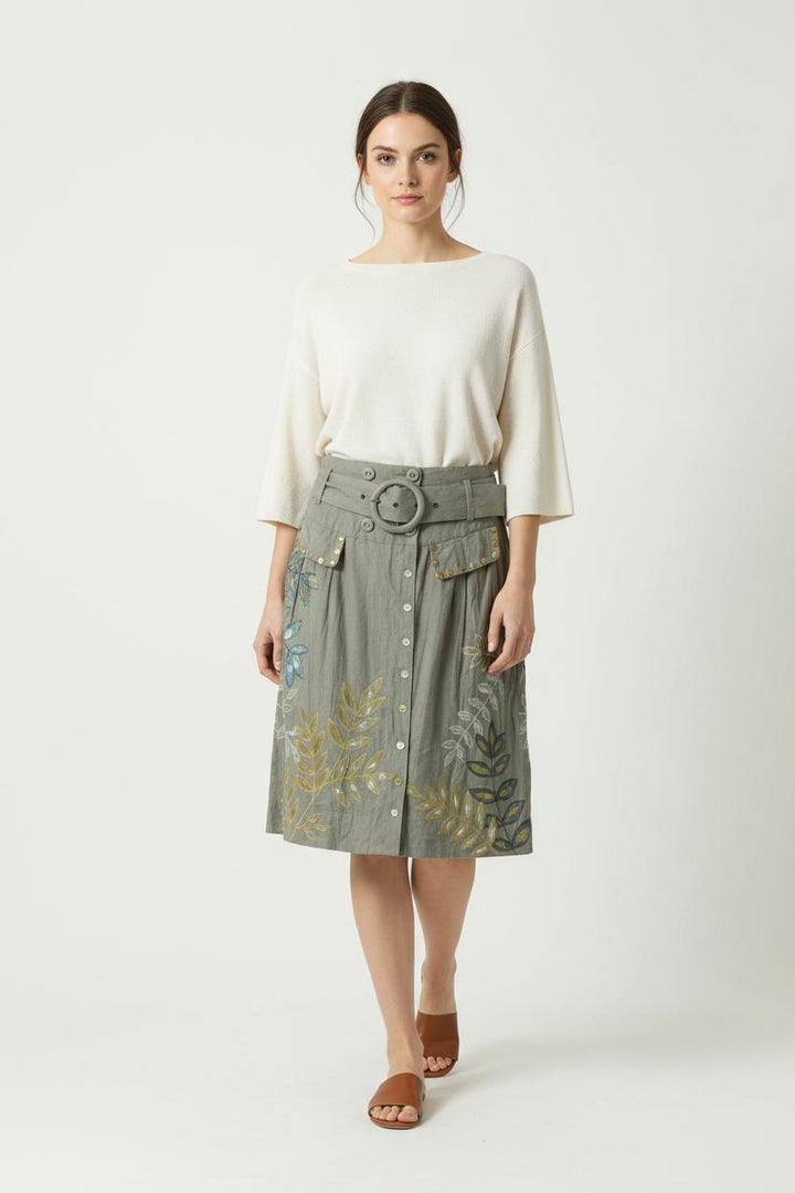 Jupe Midi Beige et Verte - Taille S/36 de la marque Derhy | PARAD91262 - Vendu par Paradigme - Image 1