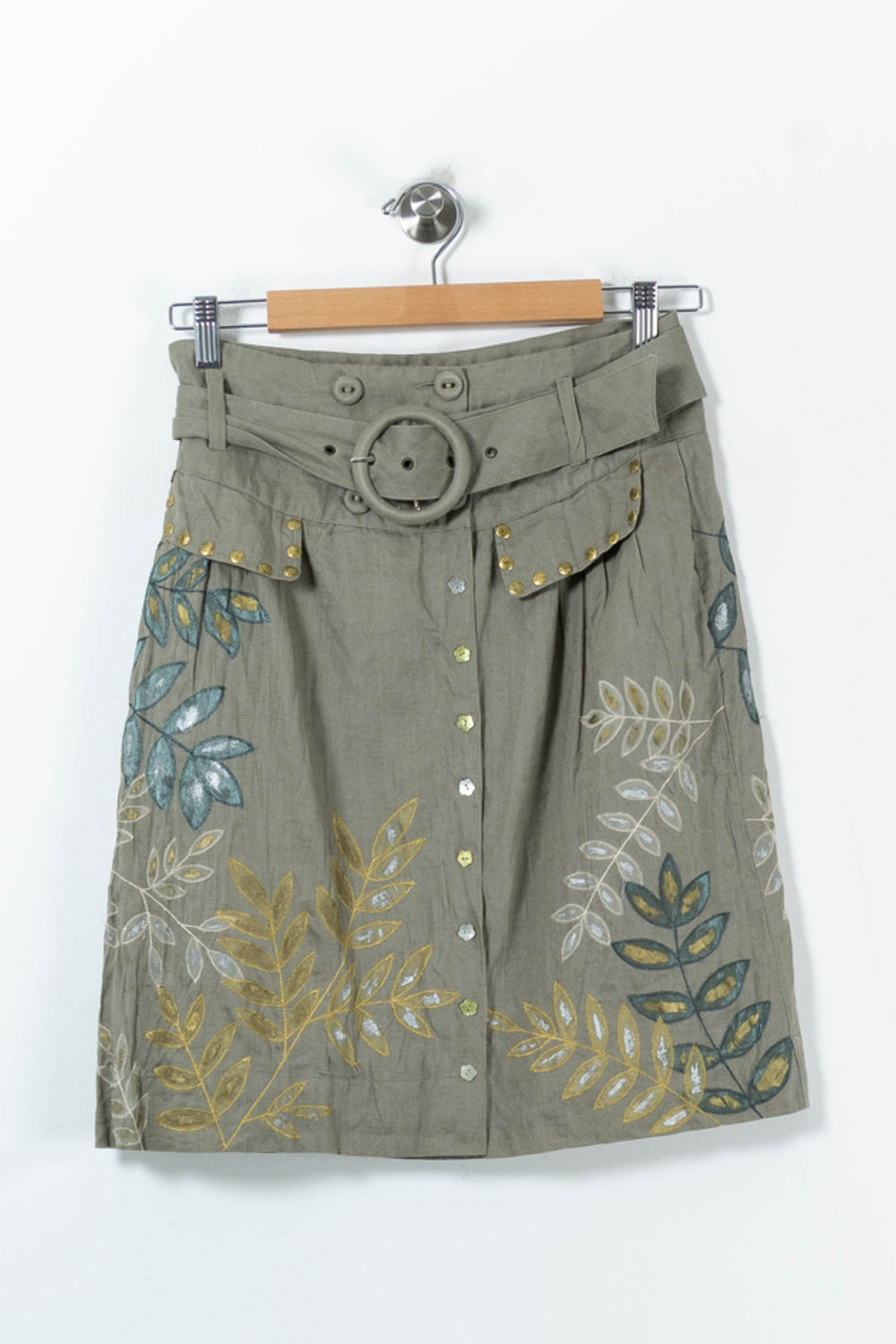 Jupe Midi Beige et Verte - Taille S/36 de la marque Derhy | PARAD91262 - Vendu par Paradigme - Image 2