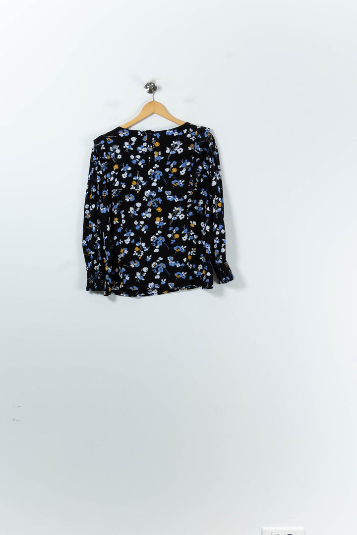 Blouse Noire à Fleurs Bleues et Blanches - Taille XL/42 de la marque Galeries Lafayette | PARAD91267 - Vendu par Paradigme - Image 4