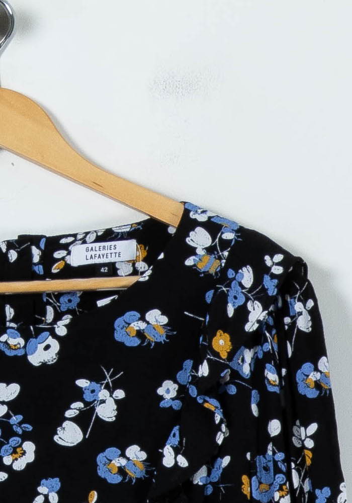 Blouse Noire à Fleurs Bleues et Blanches - Taille XL/42 de la marque Galeries Lafayette | PARAD91267 - Vendu par Paradigme - Image 3