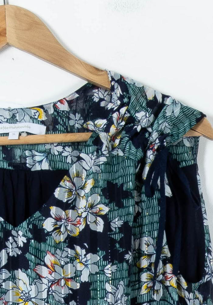 Blouse Fleurie Bleu et Vert - Taille S/36 de la marque La Fée Maraboutée | PARAD91283 - Vendu par Paradigme - Image 3