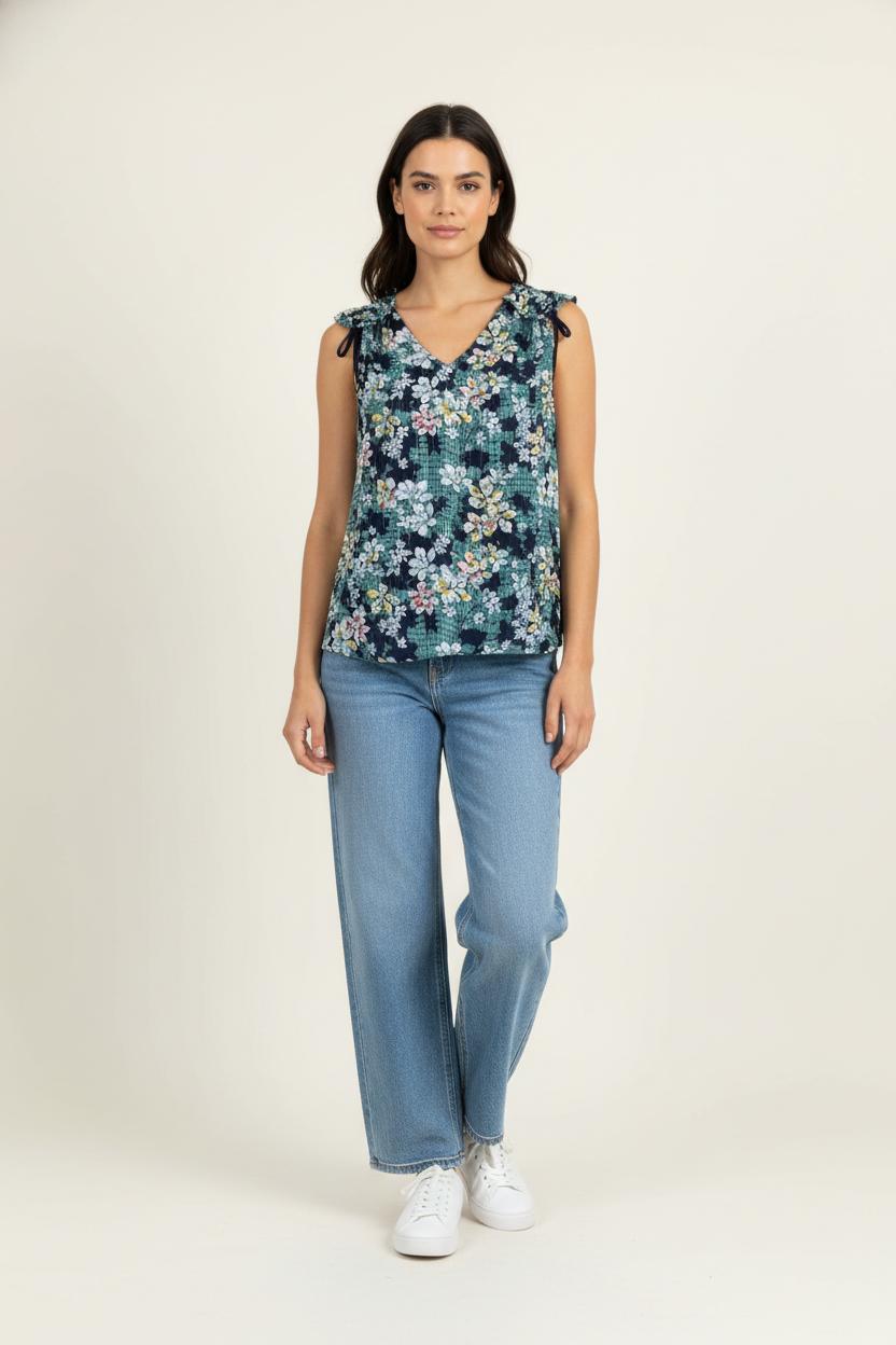 Blouse Fleurie Bleu et Vert - Taille S/36 de la marque La Fée Maraboutée | PARAD91283 - Vendu par Paradigme - Image 1