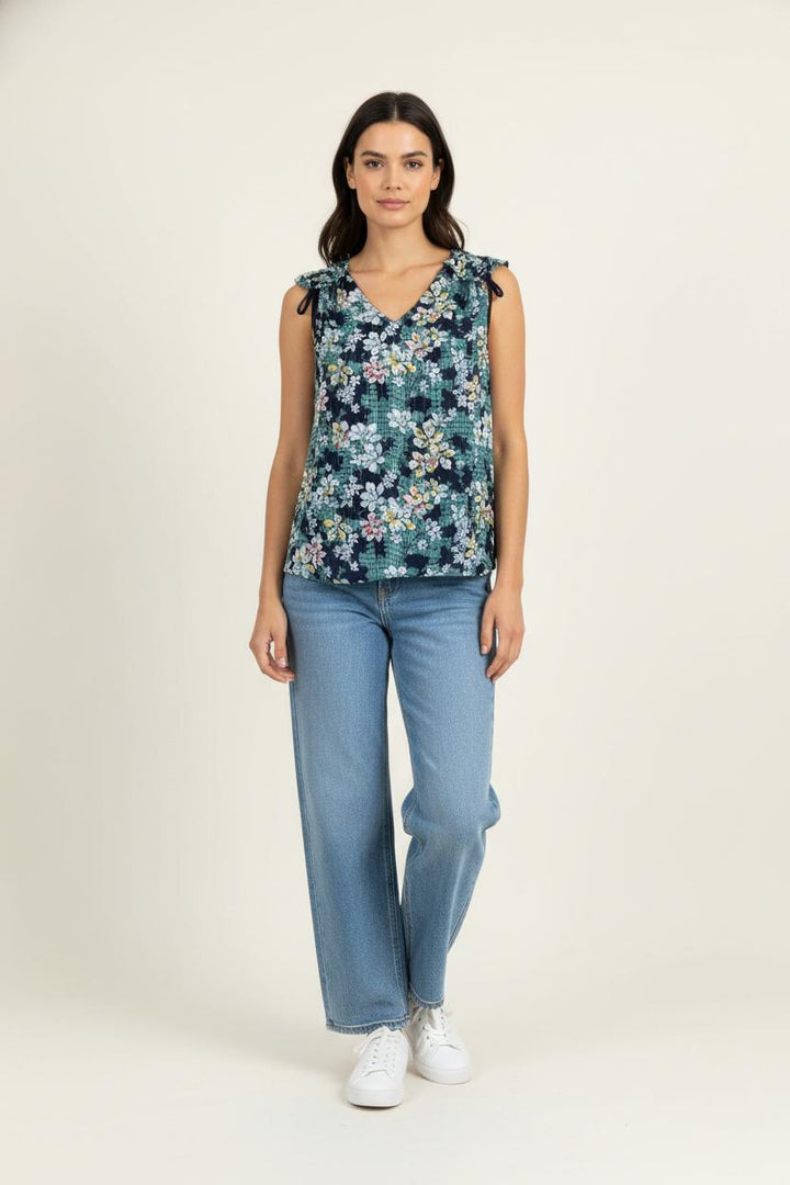 Blouse Fleurie Bleu et Vert - Taille S/36 de la marque La Fée Maraboutée | PARAD91283 - Vendu par Paradigme - Image 1