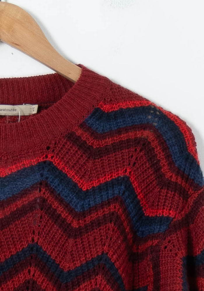 Pull Rouge et Bleu - Taille XS/34 de la marque La Fée Maraboutée | PARAD91291 - Vendu par Paradigme - Image 3