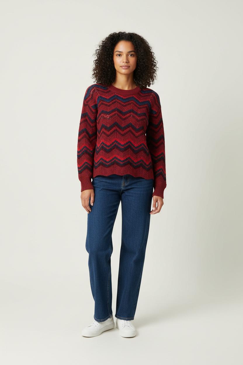 Pull Rouge et Bleu - Taille XS/34 de la marque La Fée Maraboutée | PARAD91291 - Vendu par Paradigme - Image 1