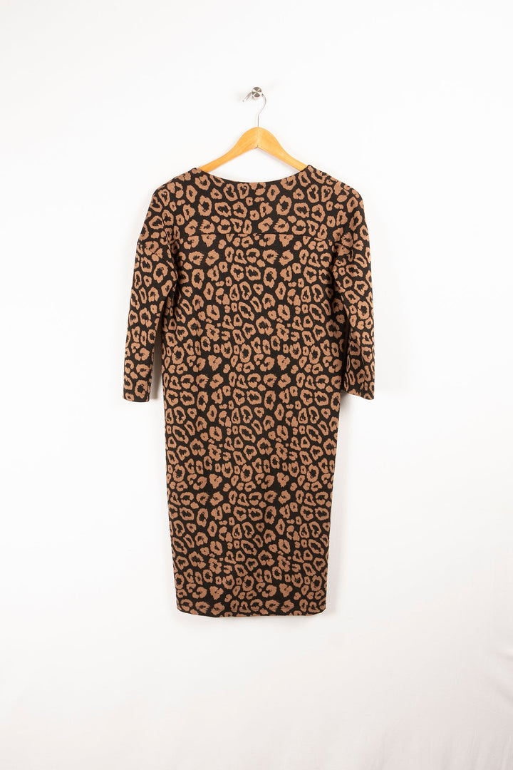 Straight dress with 3/4 sleeves in leopard jacquard - M/38