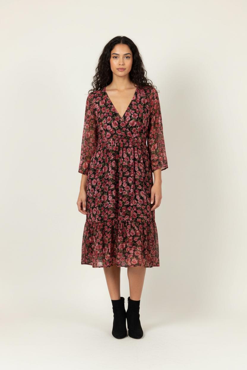 Robe Fleurie Rose et Noire - Taille M/38 de la marque La Petite Etoile | PARAD91479 - Vendu par Paradigme - Image 1