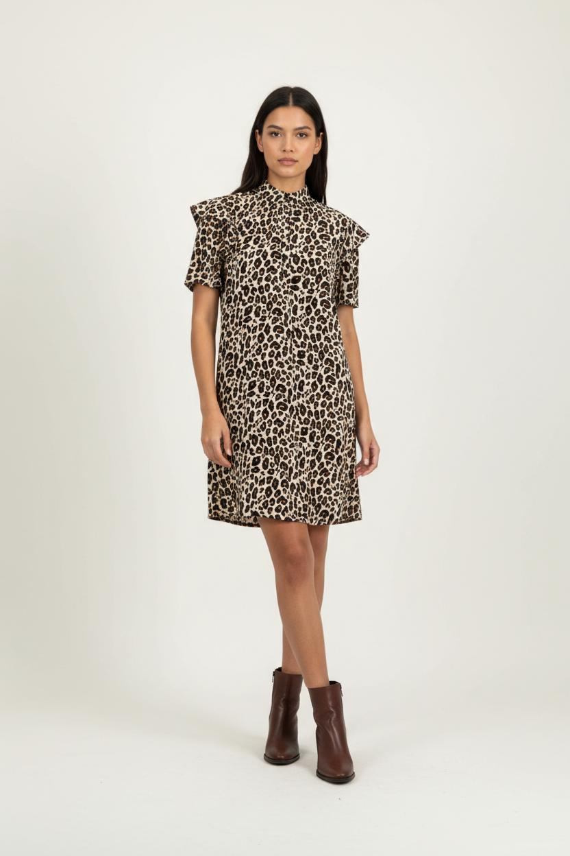 Robe Courte Léopard Beige et Noir - Taille XS/34 de la marque IKKS | PARAD91502 - Vendu par Paradigme - Image 1