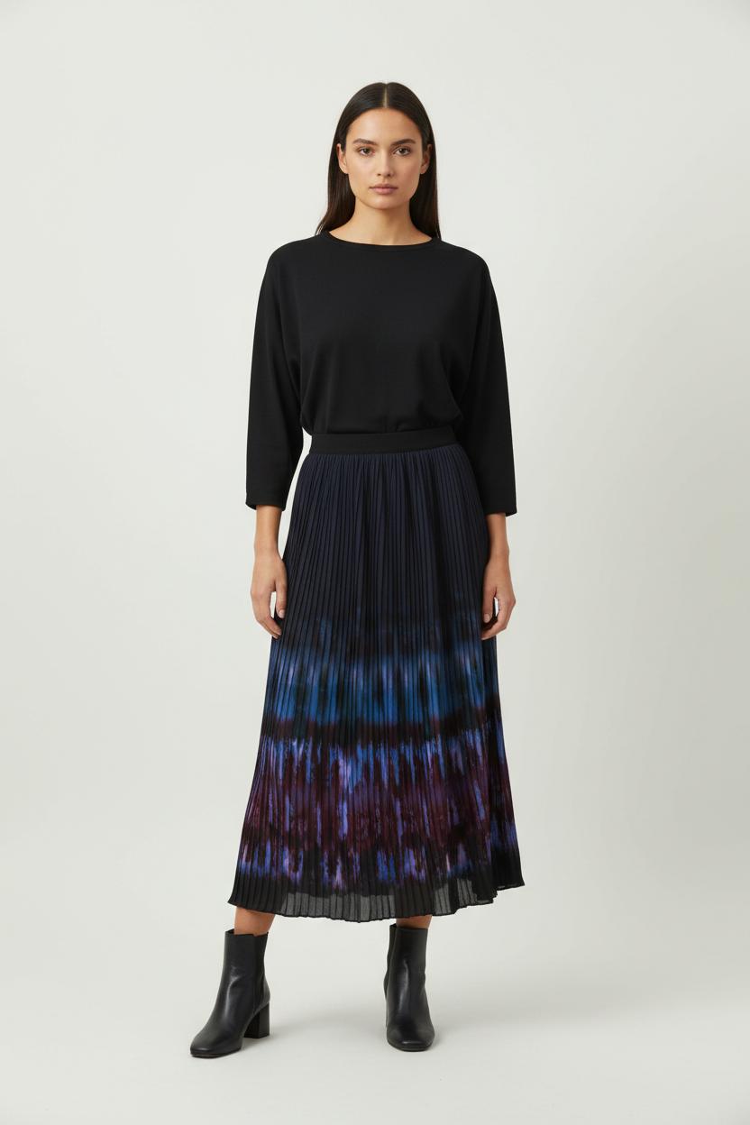 Jupe Plissée Bleue et Bordeaux - Taille M/38 de la marque La Fée Maraboutée | PARAD91554 - Vendu par Paradigme - Image 1