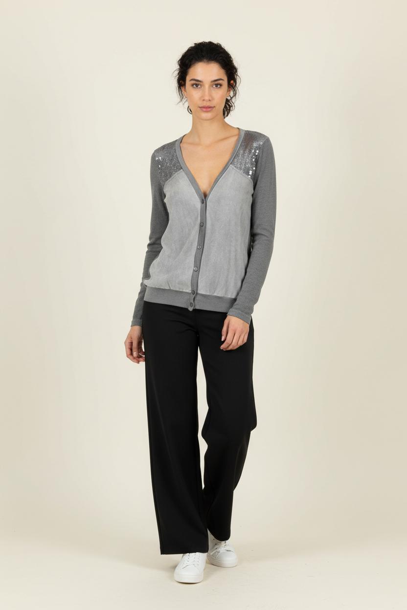 Cardigan Gris - Taille S/36 de la marque La Fée Maraboutée | PARAD91622 - Vendu par Paradigme - Image 1
