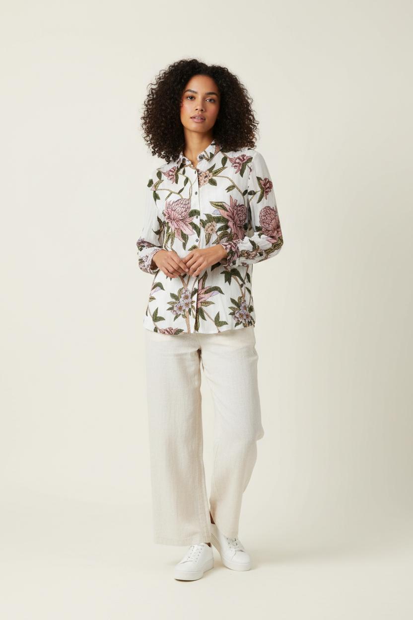 Chemise Fleurie Blanche et Rose - Taille XS/34 de la marque ba&sh | PARAD91657 - Vendu par Paradigme - Image 1