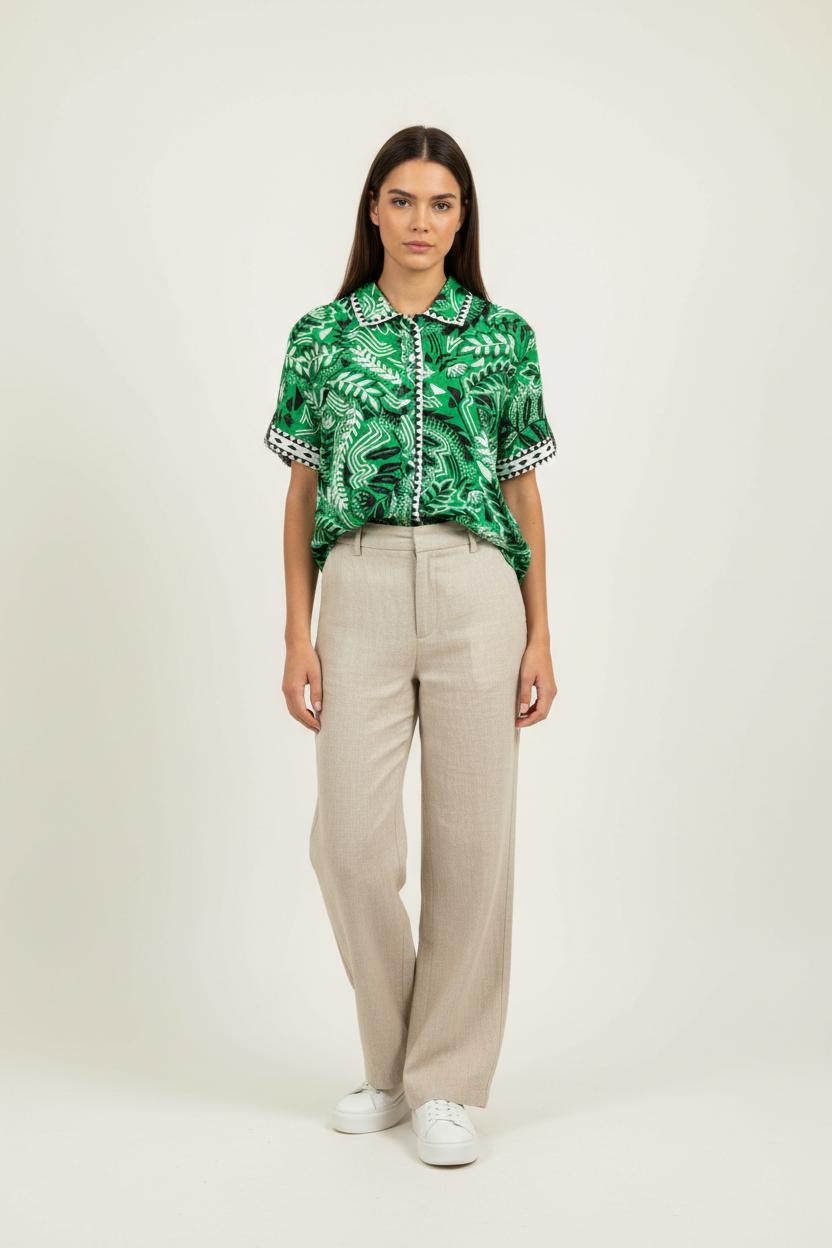 Chemise Imprimée Verte et Blanche - Taille XS/34 de la marque Suncoo | PARAD91737 - Vendu par Paradigme - Image 1