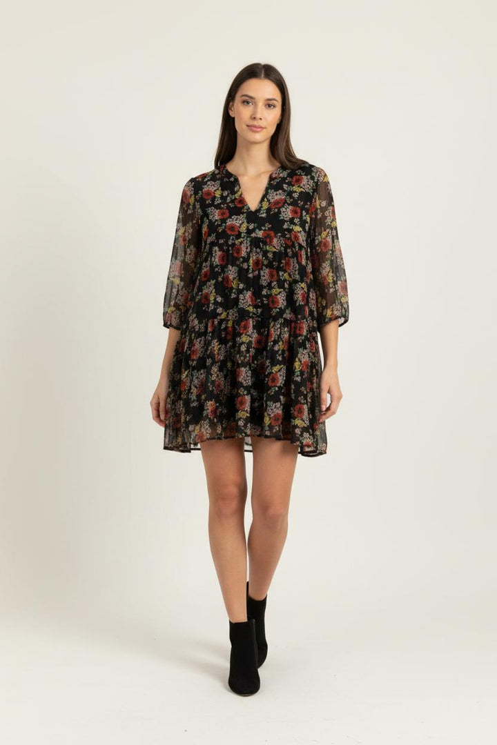 Robe Fleurie Noire et Rouge - Taille S/36 de la marque La Petite Etoile | PARAD91791 - Vendu par Paradigme - Image 1