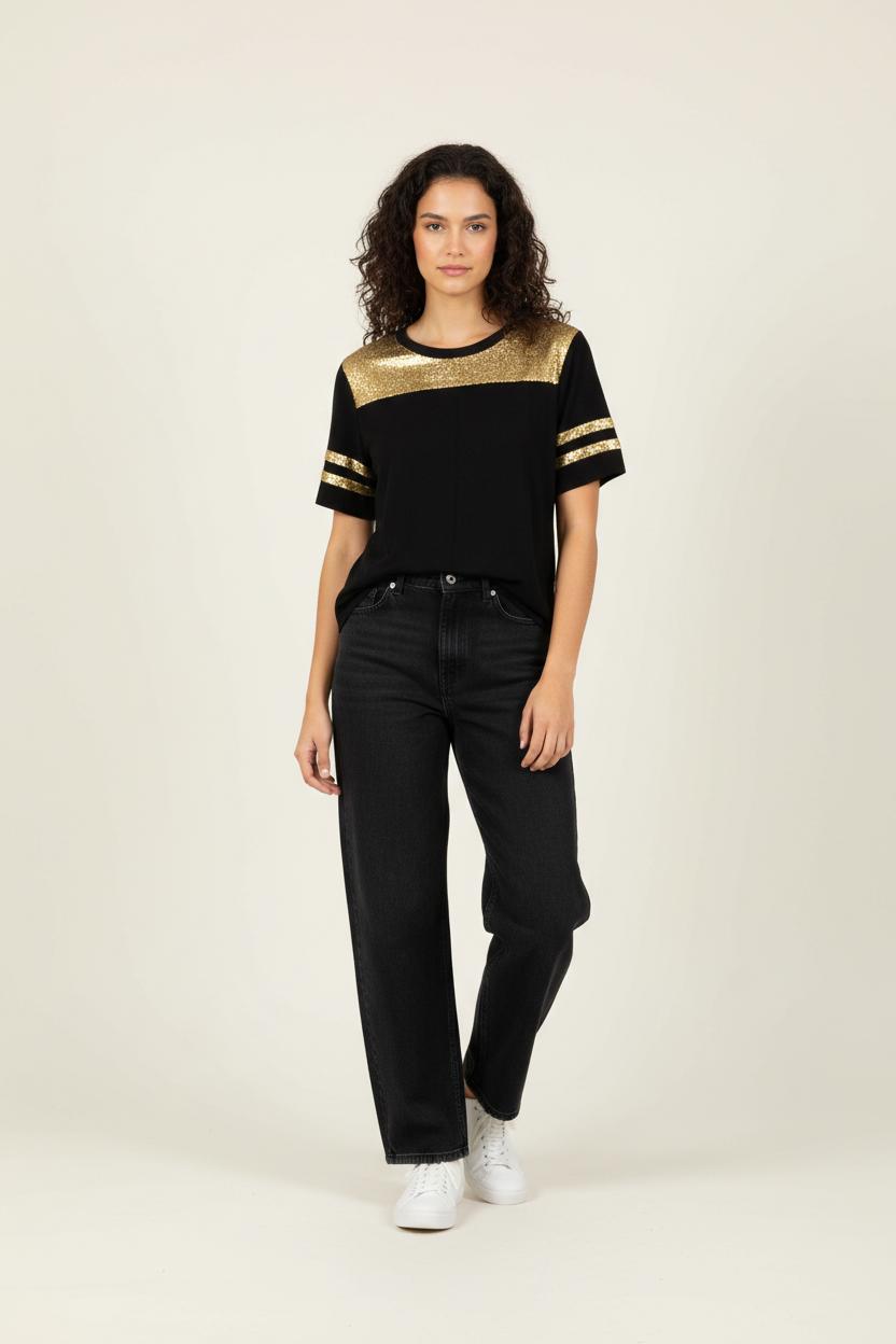 T-shirt Noir et Doré - Taille L/40 de la marque Sandro | PARAD91920 - Vendu par Paradigme - Image 1