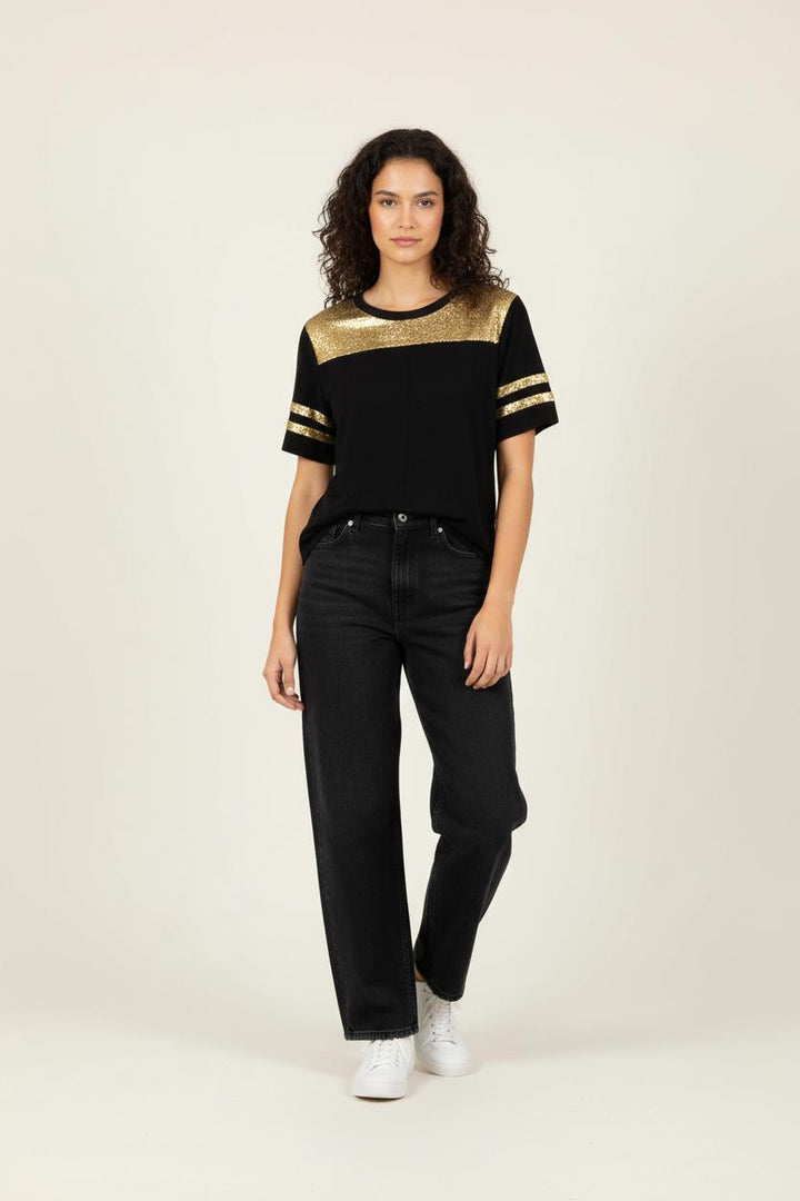 T-shirt Noir et Doré - Taille L/40 de la marque Sandro | PARAD91920 - Vendu par Paradigme - Image 1