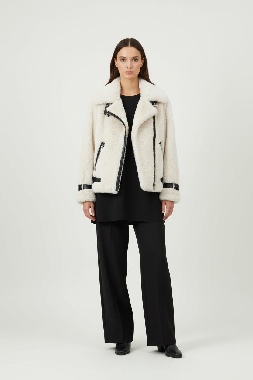 Veste en Fausse Fourrure Blanche et Noire - Taille L/40 de la marque Essentiel Antwerp | PARAD91990 - Vendu par Paradigme - Image 1