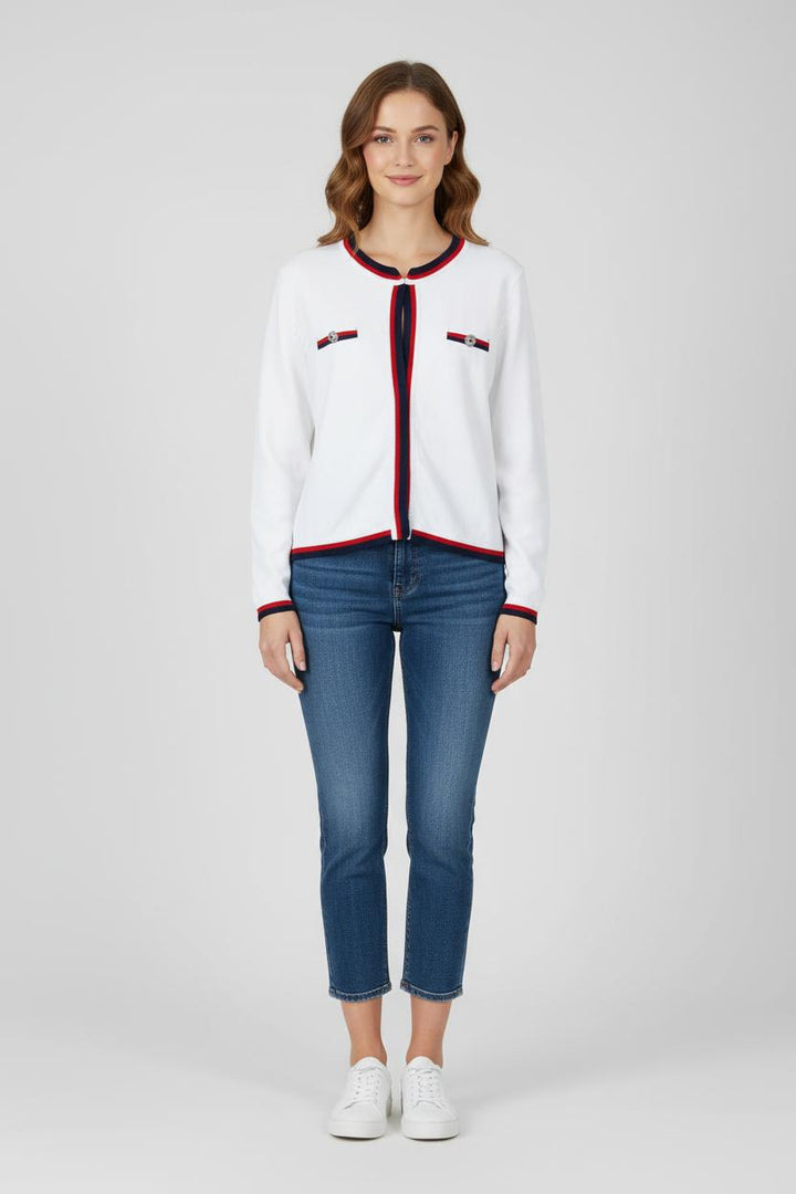 Cardigan Blanc et Bleu Marine - Taille XXXL/46 de la marque Weill | PARAD92029 - Vendu par Paradigme - Image 1