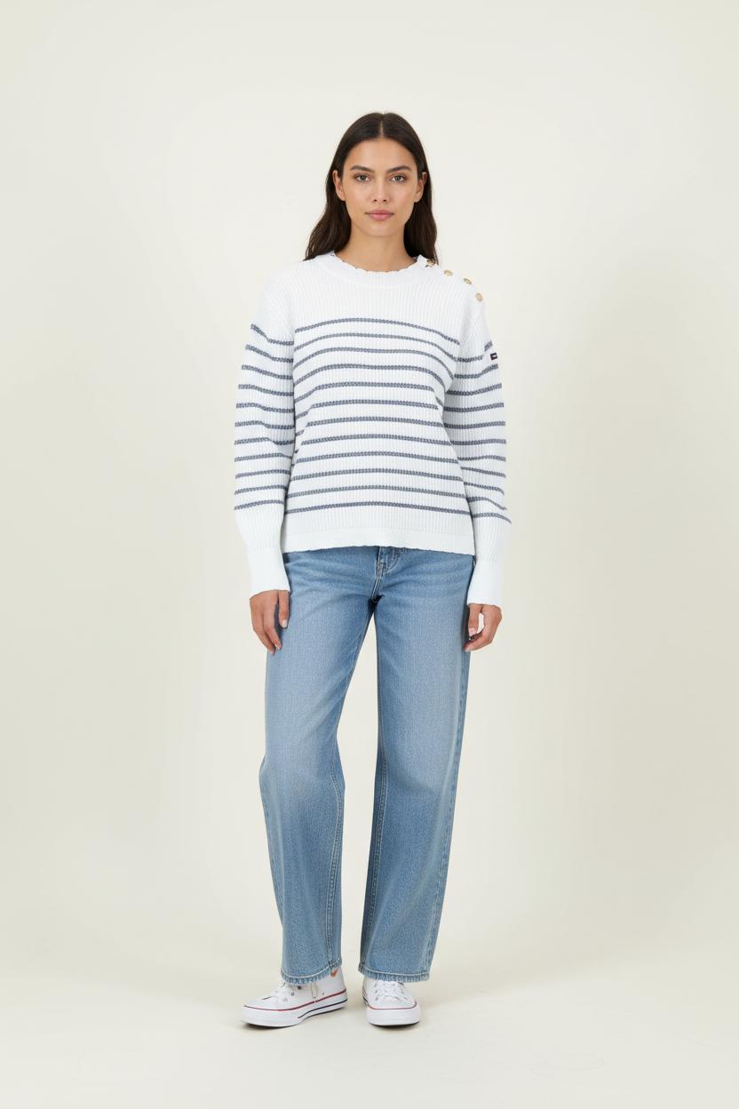 Pull Blanc et Bleu - Taille XS/34 de la marque One Step | PARAD92062 - Vendu par Paradigme - Image 1