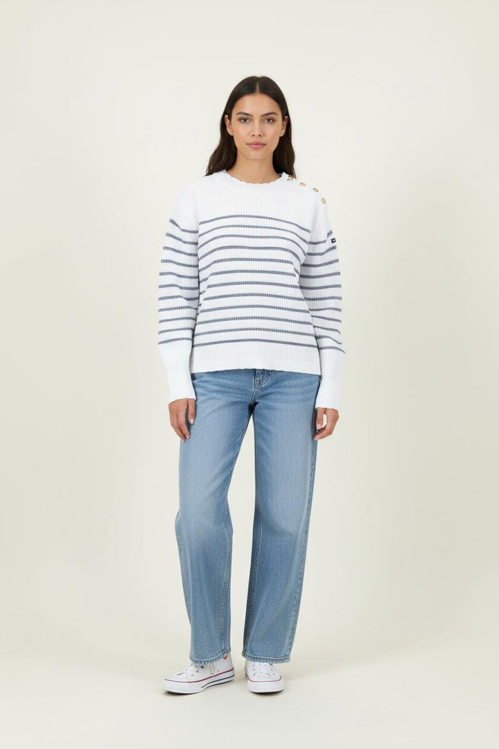 Pull Blanc et Bleu - Taille XS/34 de la marque One Step | PARAD92062 - Vendu par Paradigme - Image 1