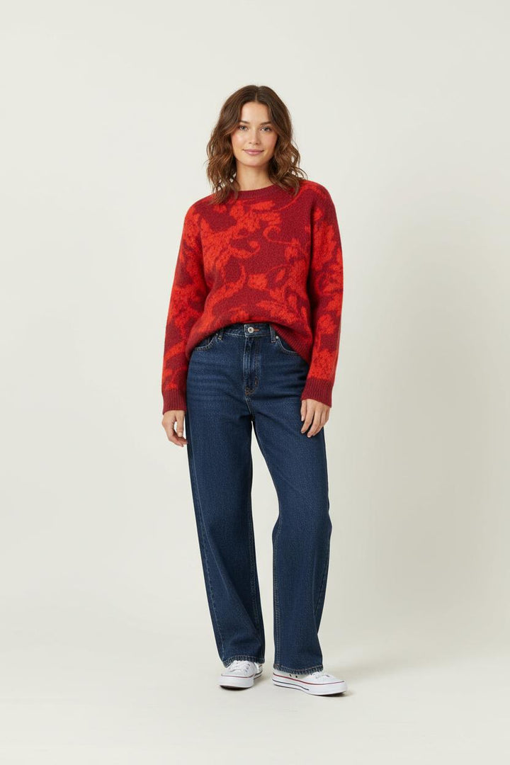 Pull Rouge et Bordeaux - Taille L/40 de la marque La Fée Maraboutée | PARAD92069 - Vendu par Paradigme - Image 1