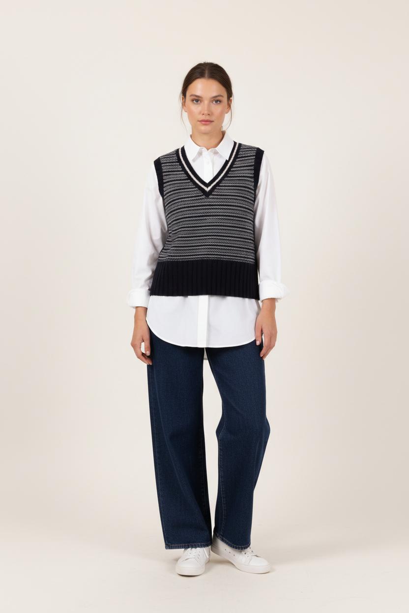 Pull Sans Manches Bleu et Blanc - Taille XS/34 de la marque Comptoir des Cotonniers | PARAD92099 - Vendu par Paradigme - Image 1