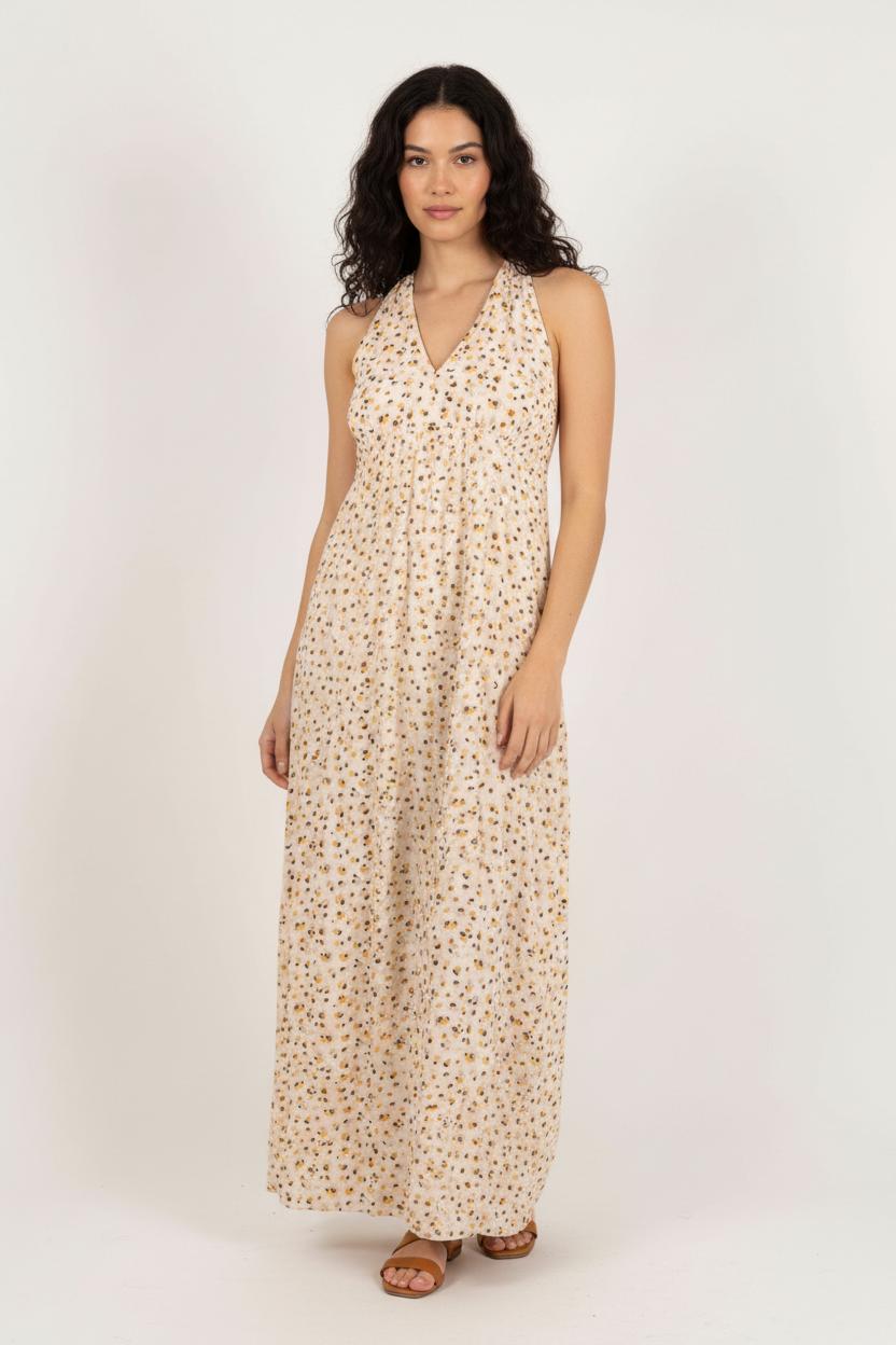 Robe Longue Beige à Motifs Jaune et Noir - Taille L/40 de la marque ba&sh | PARAD92129 - Vendu par Paradigme - Image 1