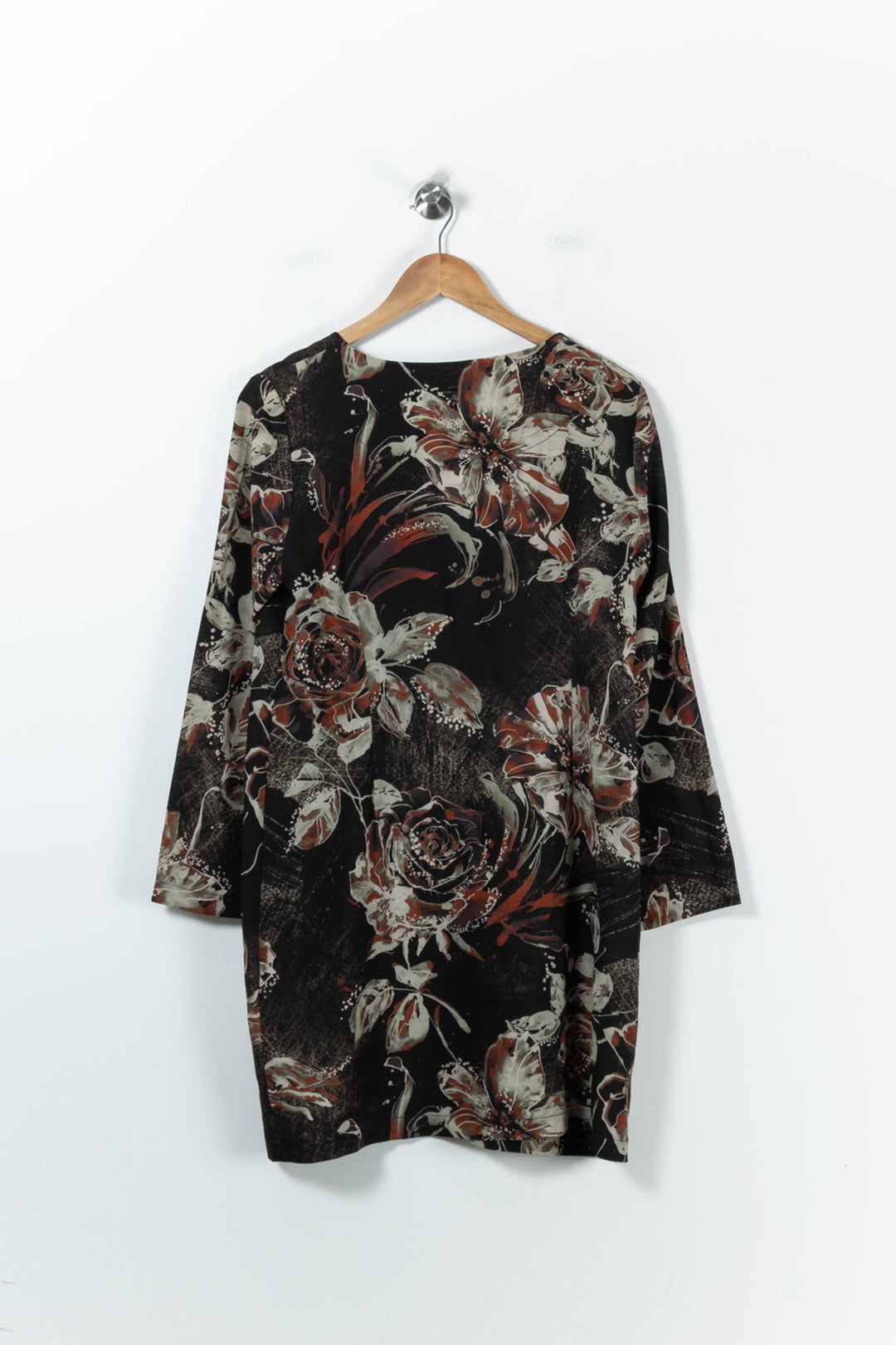 Robe Fleurie Noire et Beige - Taille L/40 de la marque La Fée Maraboutée | PARAD92173 - Vendu par Paradigme - Image 4