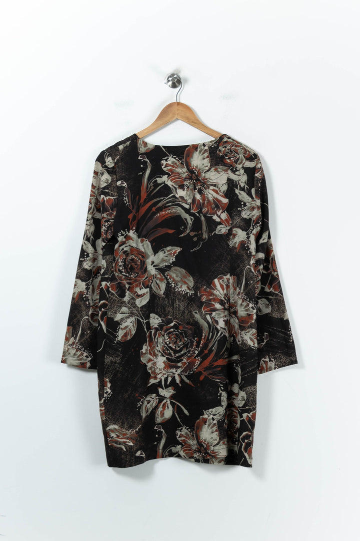 Robe Fleurie Noire et Beige - Taille L/40 de la marque La Fée Maraboutée | PARAD92173 - Vendu par Paradigme - Image 4