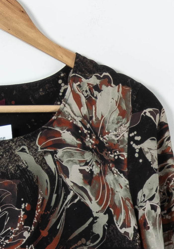 Robe Fleurie Noire et Beige - Taille L/40 de la marque La Fée Maraboutée | PARAD92173 - Vendu par Paradigme - Image 3