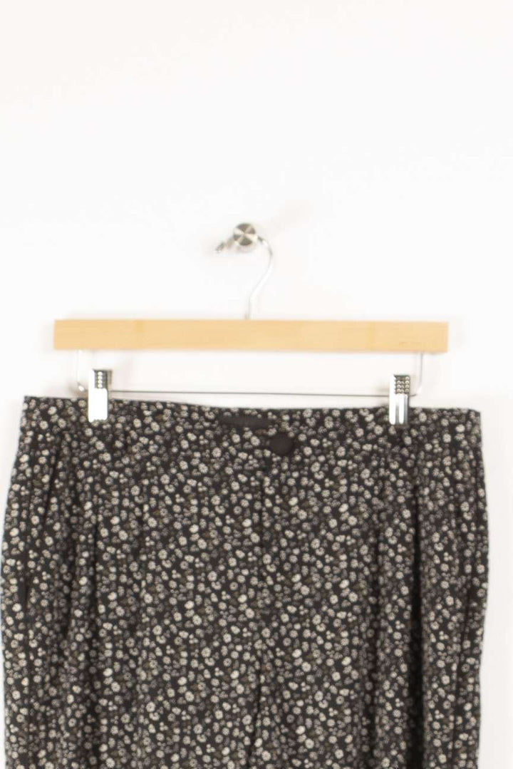 Pantalon noir à motifs de fleurs blanches - XL / 42