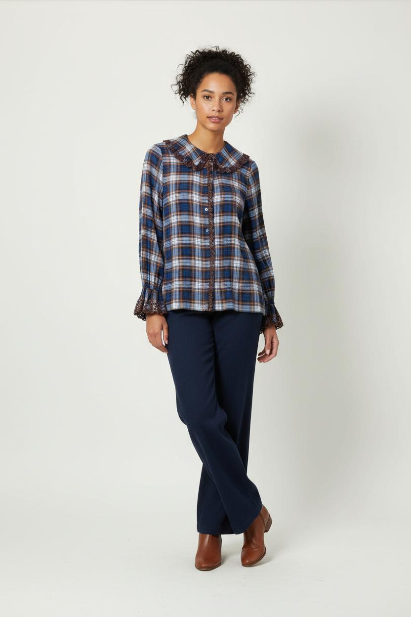 Chemise à Carreaux Bleue et Marron - Taille M/38 de la marque Stella Forest | PARAD92195 - Vendu par Paradigme - Image 1