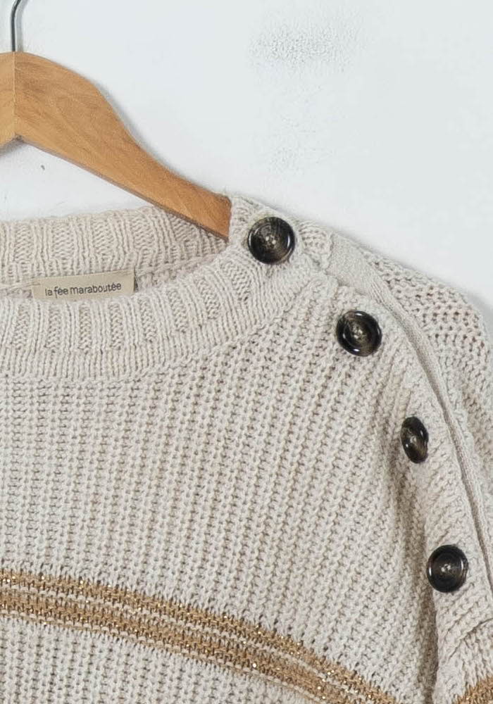 Pull Rayé Beige et Marron - Taille S/36 de la marque La Fée Maraboutée | PARAD92231 - Vendu par Paradigme - Image 3