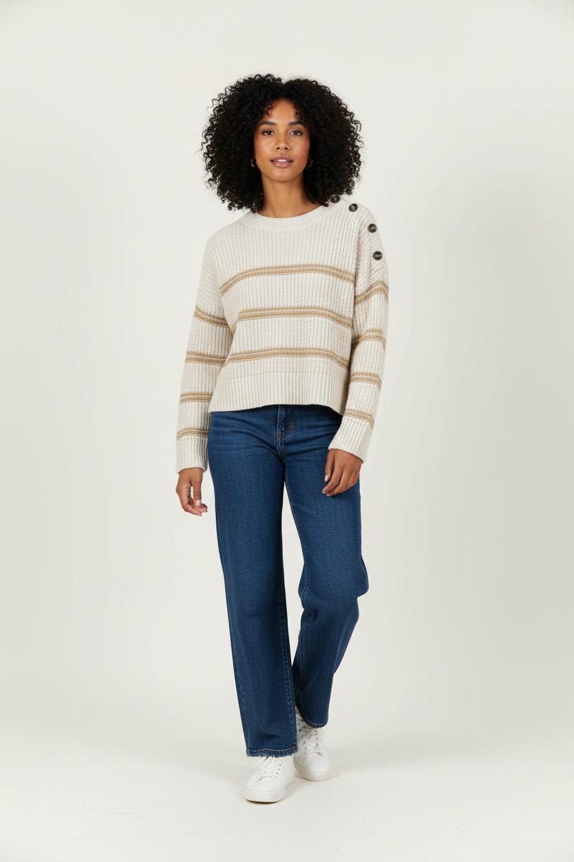 Pull Rayé Beige et Marron - Taille S/36 de la marque La Fée Maraboutée | PARAD92231 - Vendu par Paradigme - Image 1