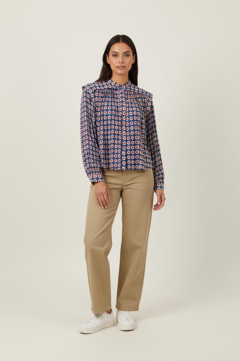Blouse Fleurie Bleue et Crème - Taille L/40 de la marque Imprevu | PARAD92265 - Vendu par Paradigme - Image 1
