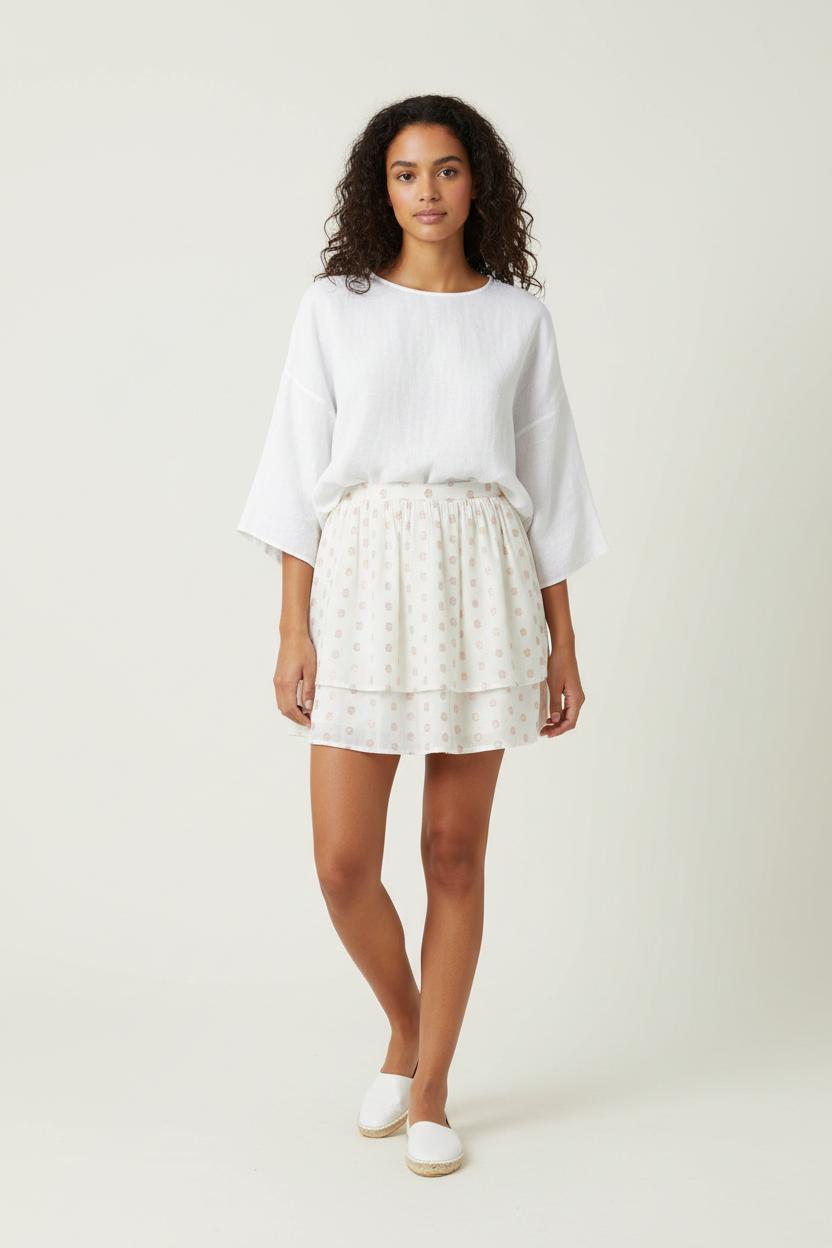 Jupe Volantée Blanche et Dorée - Taille M/38 de la marque Garance Paris | PARAD92267 - Vendu par Paradigme - Image 1