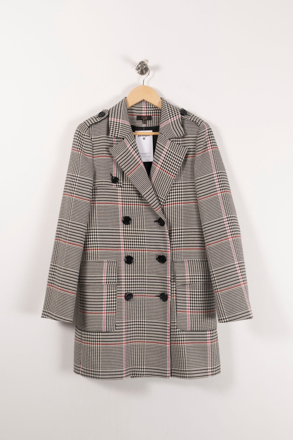 Manteau à Carreaux Gris et Rose - Taille S/36 de la marque Maison 123 | PARAD92309 - Vendu par Paradigme - Image 2