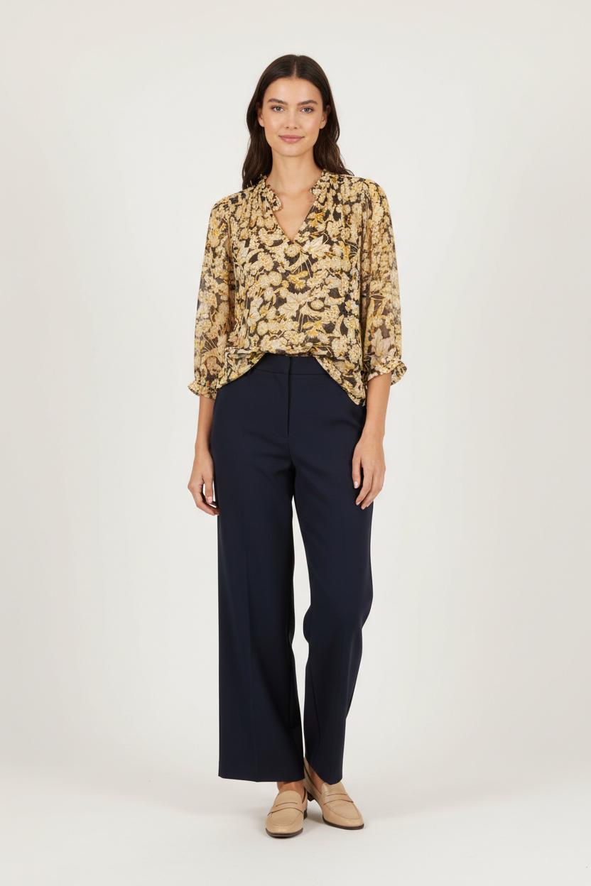 Blouse Fleurie Noire et Jaune - Taille S/36 de la marque Maison 123 | PARAD92310 - Vendu par Paradigme - Image 1