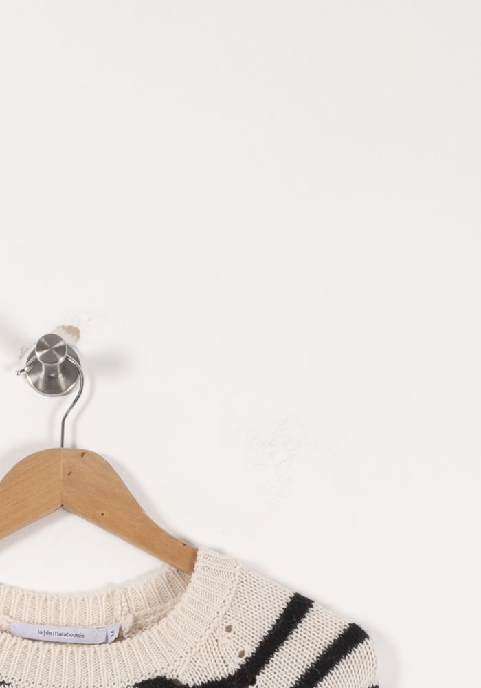 Pull Rayé Écru et Noir - Taille M/38 de la marque La Fée Maraboutée | PARAD92392 - Vendu par Paradigme - Image 3