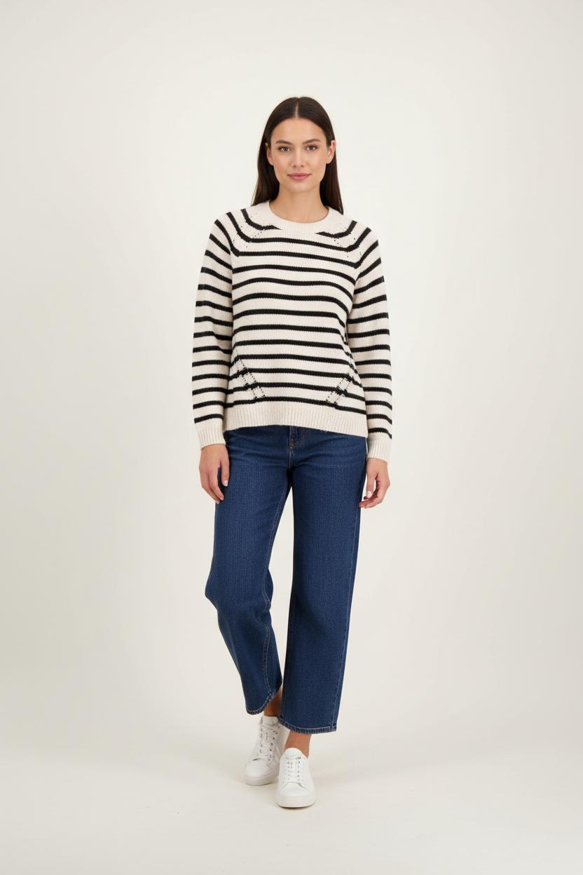 Pull Rayé Écru et Noir - Taille M/38 de la marque La Fée Maraboutée | PARAD92392 - Vendu par Paradigme - Image 1