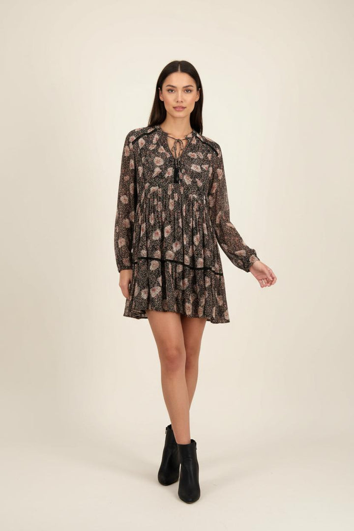 Robe Fleurie Noire et Beige - Taille XS/34 de la marque Bérénice | PARAD92404 - Vendu par Paradigme - Image 1