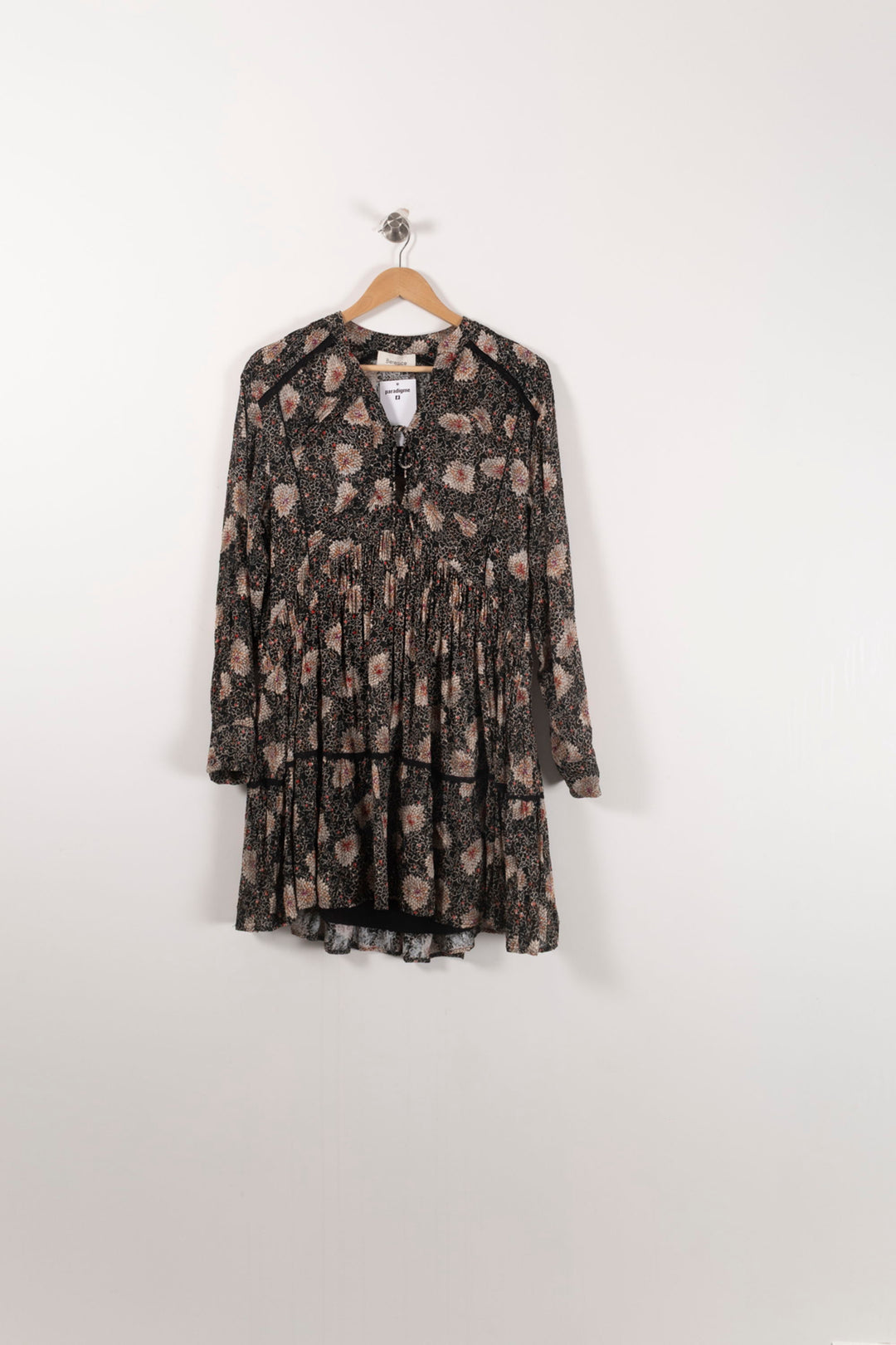 Robe Fleurie Noire et Beige - Taille XS/34 de la marque Bérénice | PARAD92404 - Vendu par Paradigme - Image 2