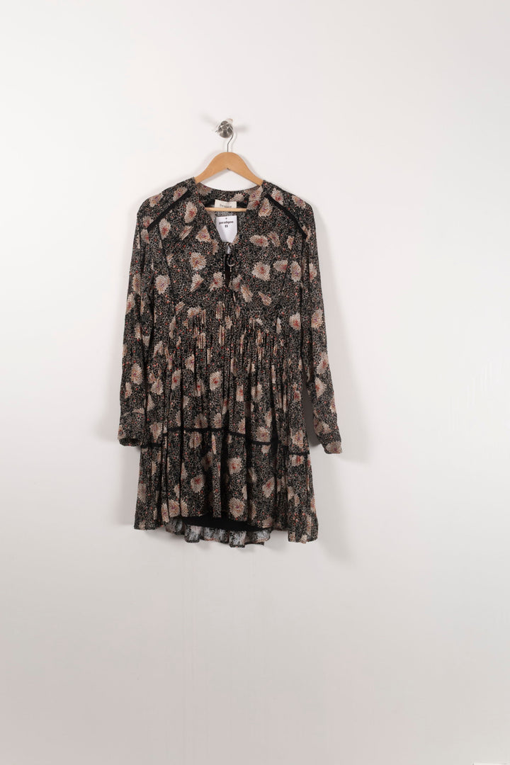 Robe Fleurie Noire et Beige - Taille XS/34 de la marque Bérénice | PARAD92404 - Vendu par Paradigme - Image 2