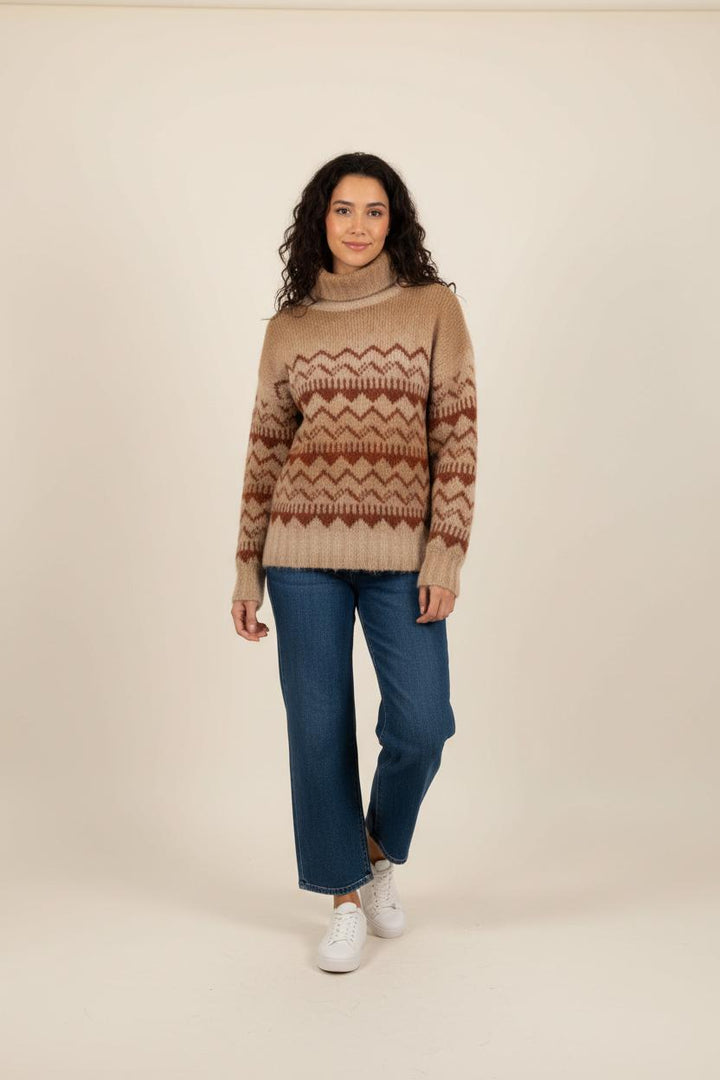 Pull Col Roulé Marron et Beige - Taille XS/34 de la marque Léon & Harper | PARAD92445 - Vendu par Paradigme - Image 1