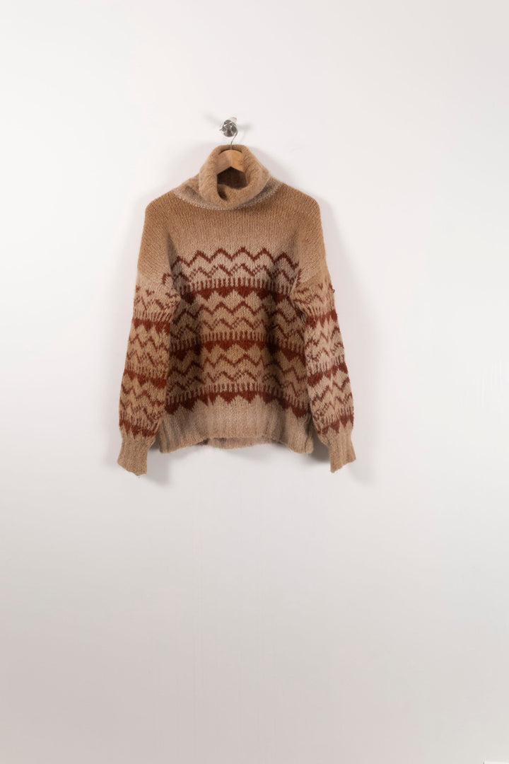 Pull Col Roulé Marron et Beige - Taille XS/34 de la marque Léon & Harper | PARAD92445 - Vendu par Paradigme - Image 2