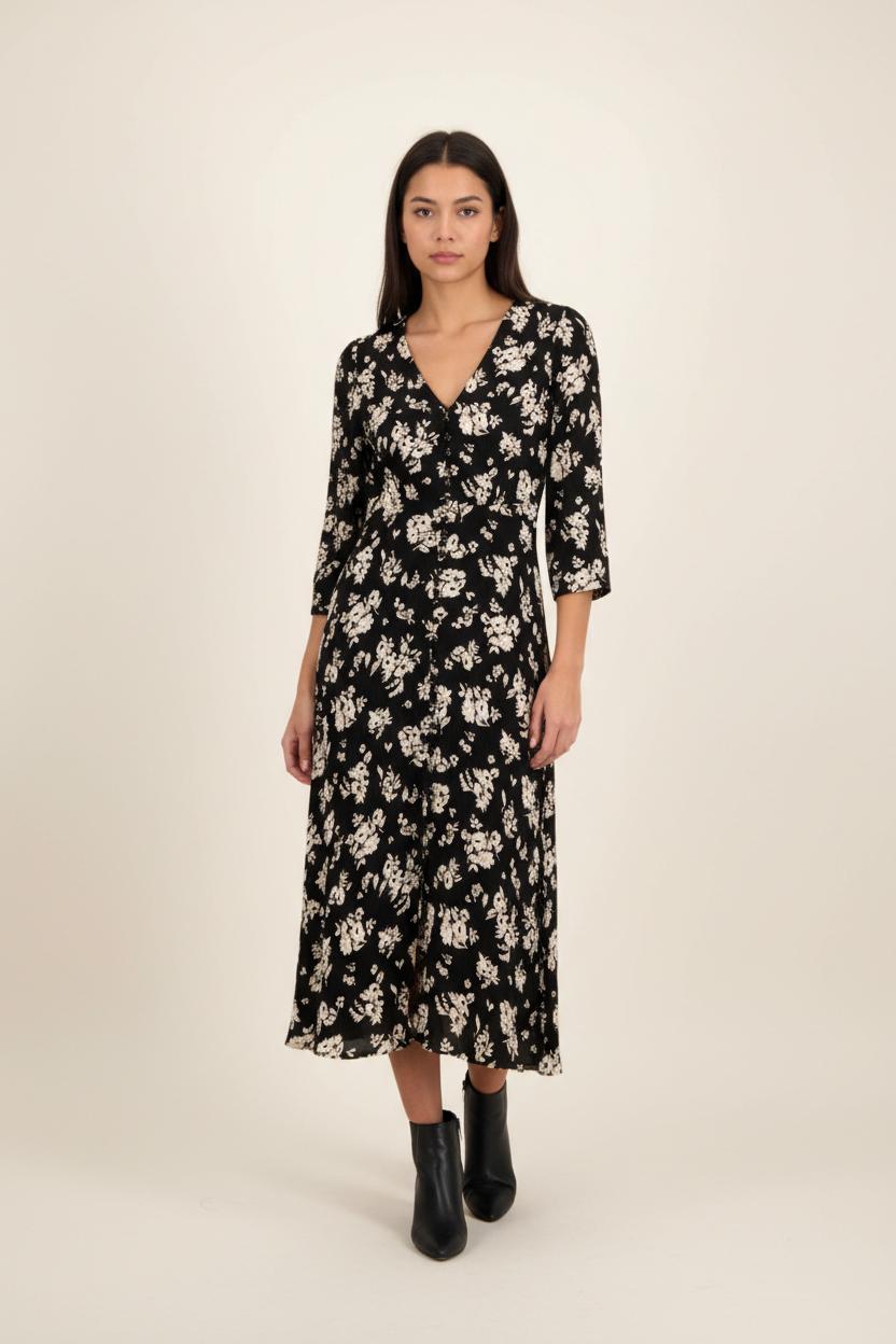 Robe Fleurie Noire et Blanche - Taille XS/34 de la marque Sézane | PARAD92453 - Vendu par Paradigme - Image 1