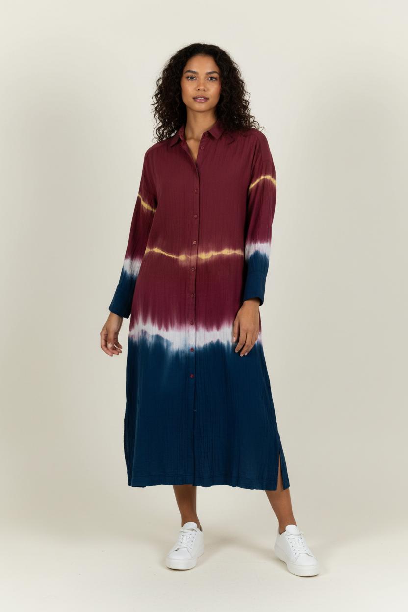 Robe Chemise Bordeaux et Bleu - Taille S/36 de la marque Notshy Cashmere | PARAD92473 - Vendu par Paradigme - Image 1