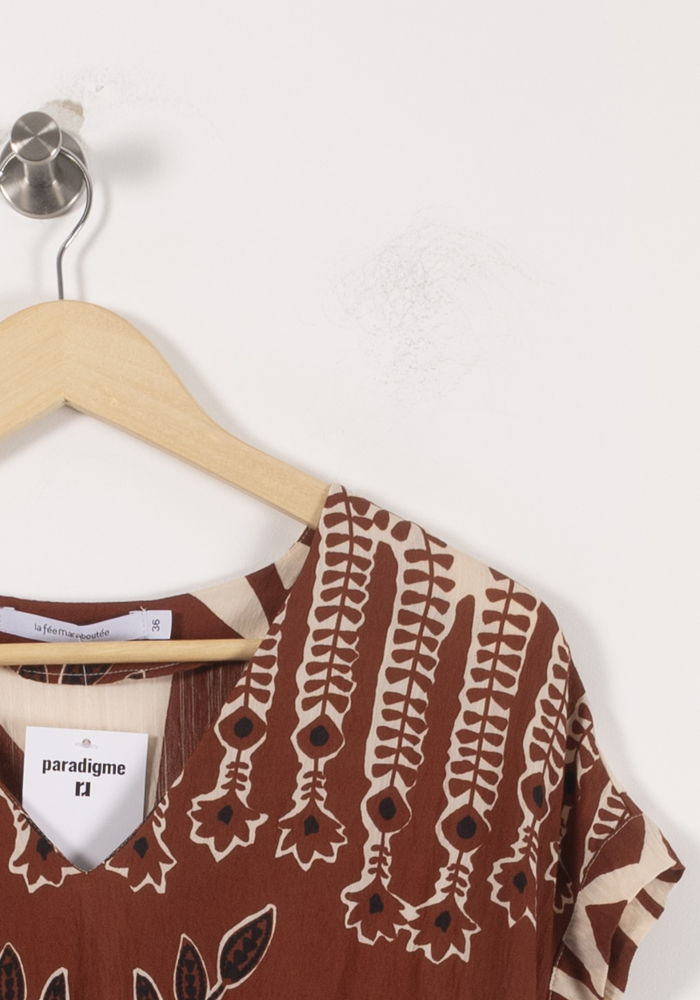 Robe Longue Marron et Écru - Taille S/36 de la marque La Fée Maraboutée | PARAD92489 - Vendu par Paradigme - Image 3